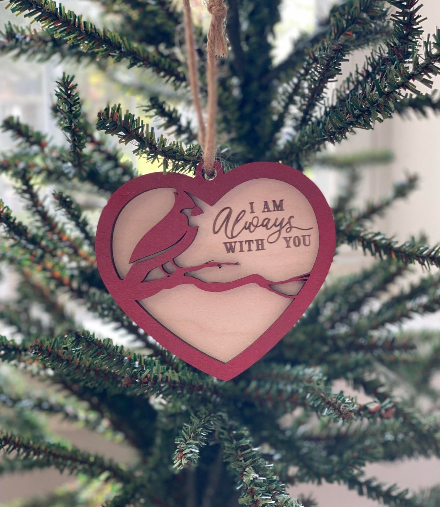 Cardinal Heart Ornament – "I Am Always With You"