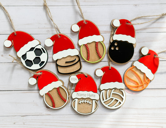 Sports Santa Hat Ornaments